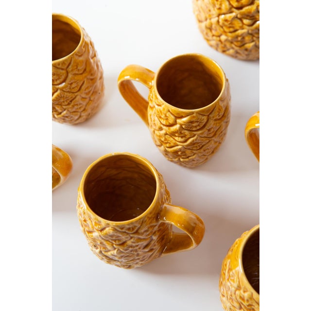 Vintage earthenware set for 6 by Kerangol, consisting of a pitcher and 6 cups with handles, made of glazed Portuguese...