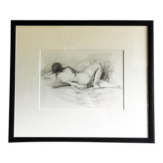 "Rachel Reclining" Contemporary Female Nude Charcoal Drawing, Framed For Sale