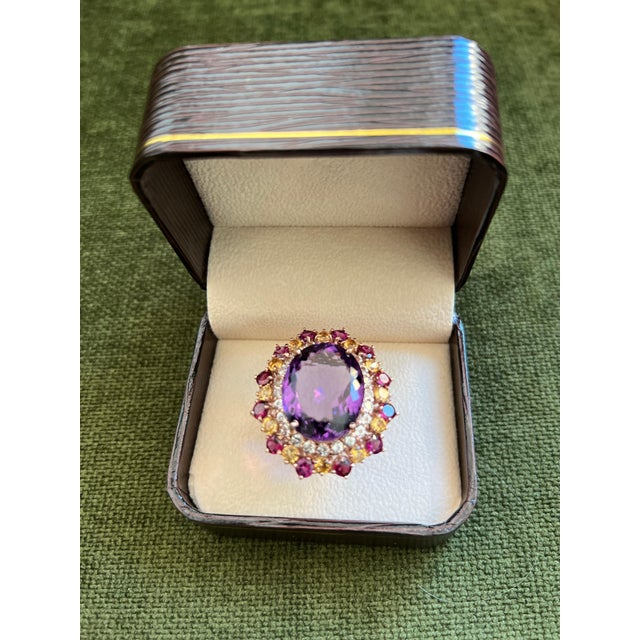 Bochic "Orient" Vintage Amethyst & Multi Gem Cocktail Ring Set 18K Gold & Silver For Sale - Image 13 of 18