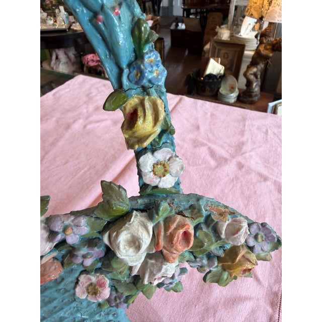 Wood Victorian Carved Painted Wooden Basket & Flowers For Sale - Image 7 of 17