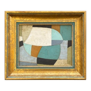 Contemporary Color-Block Oil Painting in Vintage Frame For Sale