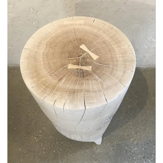 2020s 21st Century Elongated Bleached Wood Hand Carved Side Table on Tiny Feet For Sale - Image 5 of 6