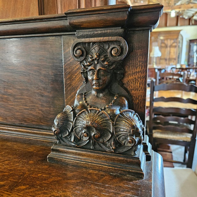 The amount of detail on this English Oak Renaissance Revival Carved Sideboard is extraordinary! It would be a fantastic...