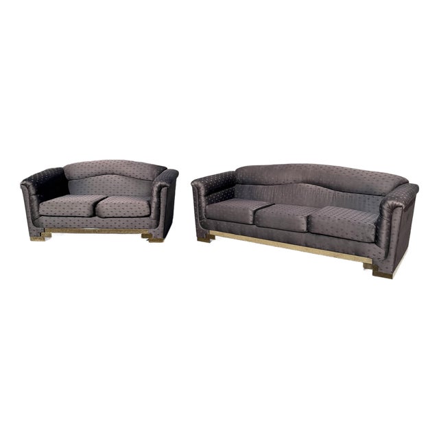 Art Deco Black Sofa Set With Gold Base by Carson’s - Set of 2 For Sale