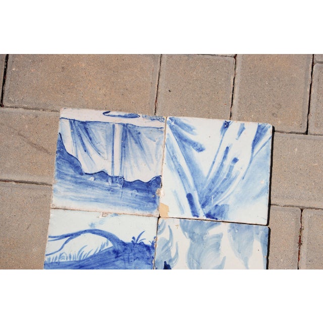 Baroque Antique Set of 8 Baroque Portuguese Tiles, 18th Century Blue & White Scenic and Figural Details For Sale - Image 3 of 8