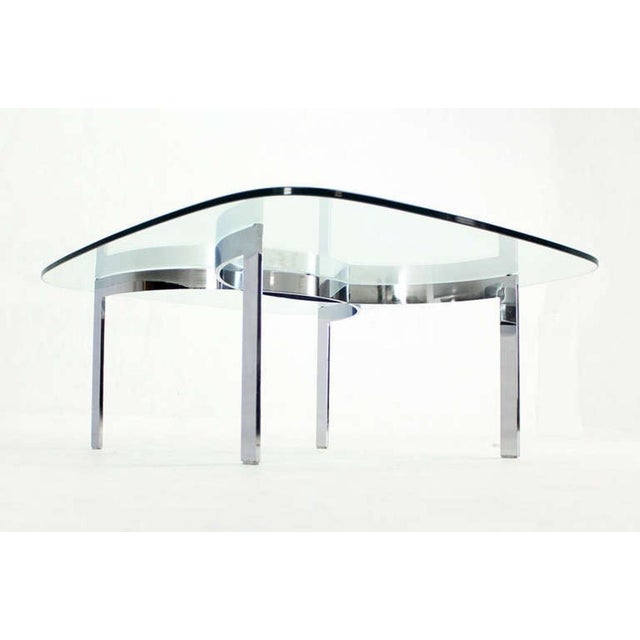 Mid-Century Modern Mid Century Modern Curved Bent Chrome Base Glass Top Coffee Table Bauhaus Chanel For Sale - Image 3 of 10