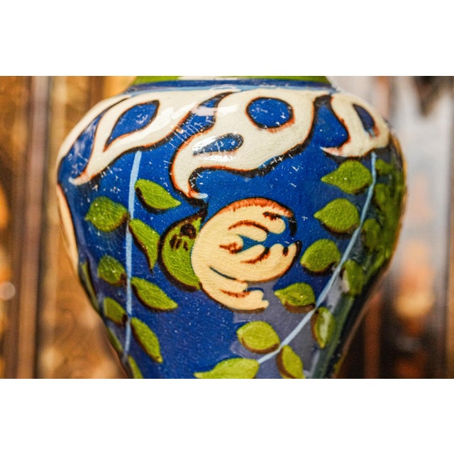 Ceramic Miniature Colorful Painted Glazed Antique Pottery Art Nouveau Style Vase For Sale - Image 7 of 11