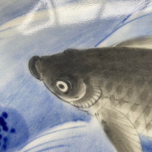 Large Blue & White Porcelain Carp Plate, Japan, 1880s For Sale - Image 13 of 15