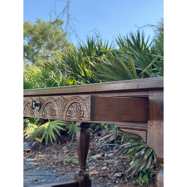 Vintage Henredon Carved Walnut Writing Desk With Ball & Claw Style Legs, 76” For Sale In Tampa - Image 6 of 10