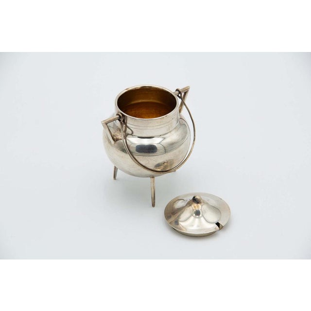 Silver Cauldron-Shaped Sugar Bowl For Sale - Image 3 of 4