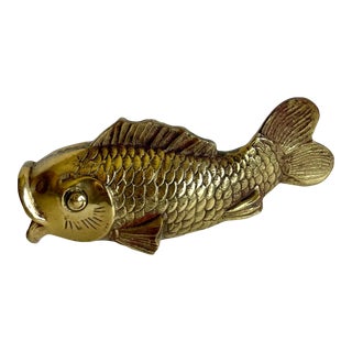 Vintage Solid Brass Koi Fish Figurative Vase Decor For Sale