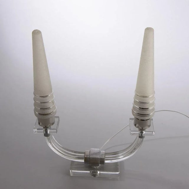 1920s Art Deco Twin Candelabra Lamp with Original Glass Shades from Adnet, 1920s For Sale - Image 5 of 8