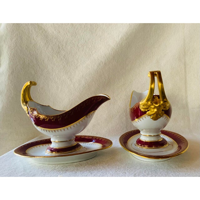 Antique Pirkenhammer Ruby Red Porcelain Sauce Boats With Gilt Bacchus Handles — Pair For Sale - Image 15 of 18