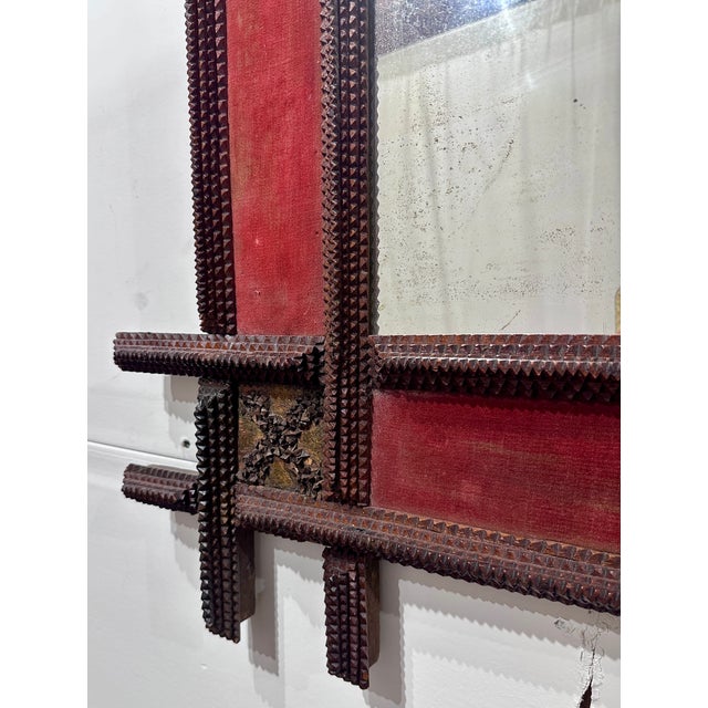 Wood Antique Folk / Tramp Art Mirror C Late 1800s For Sale - Image 7 of 9