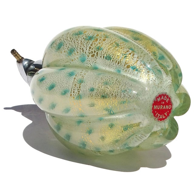 Murano Seguso Gold Flecks Teal Dot Pattern Vintage Italian Art Glass Perfume Atomizer Bottle For Sale In Orlando - Image 6 of 9