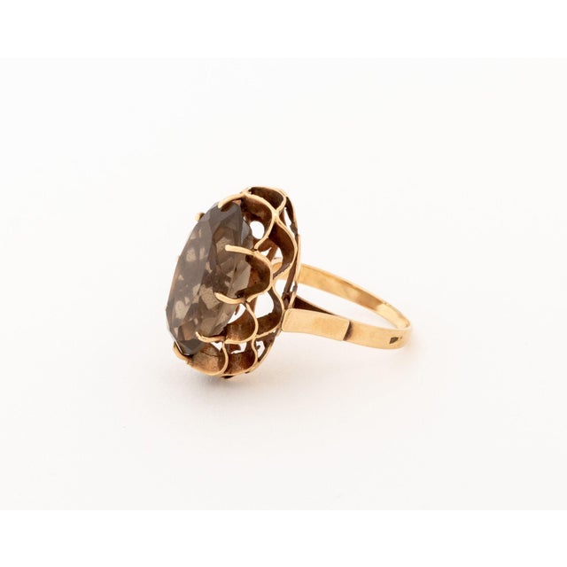 Late 20th Century Yellow Gold and Smokey Quartz Solitaire Ring For Sale - Image 5 of 7