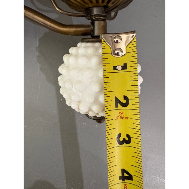 Mid 20th Century Pair of Mid-Century Hobnail Milk Glass Wall Sconces With Brass Hardware Lavery & Co Underwriters Laboratories For Sale - Image 9 of 12