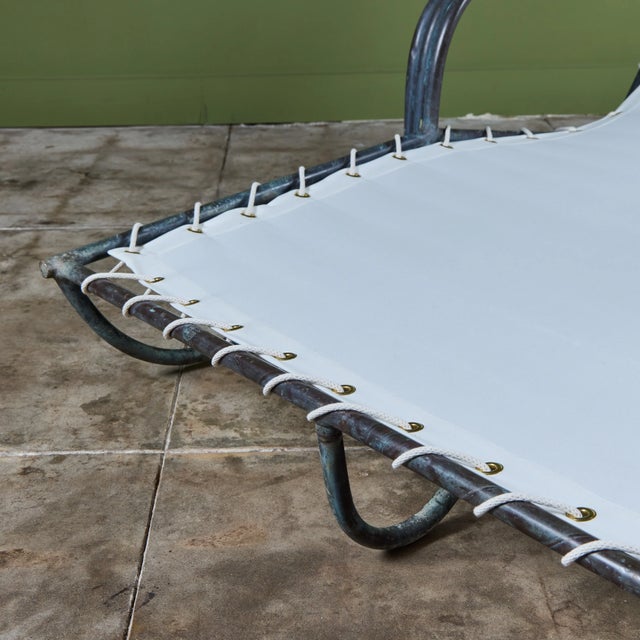 Early Walter Lamb Bronze & Canvas Double Wide Patio Chaise Lounge For Sale - Image 16 of 16
