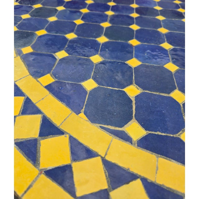 40" Handcrafted Cobalt Blue and Yellow Moroccan Mosaic Table For Sale In Orlando - Image 6 of 7