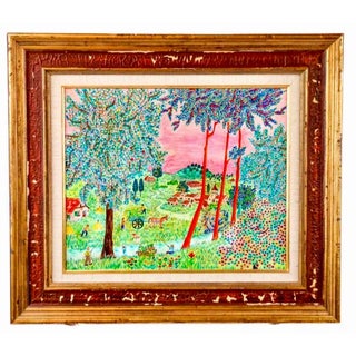 Michel Loeb, French Naive, Fauvist Oil on Panel Painting "Le Petit Clocher" Michel Loeb, c. 20th century For Sale
