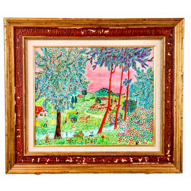 Michel Loeb, French Naive, Fauvist Oil on Panel Painting "Le Petit Clocher" Michel Loeb, c. 20th century For Sale