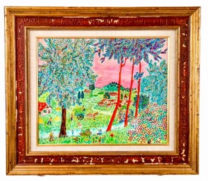 Michel Loeb, French Naive, Fauvist Oil on Panel Painting "Le Petit Clocher" Michel Loeb, c. 20th century