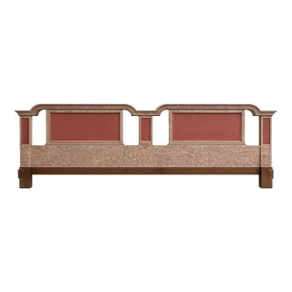 1980s Neoclassical Faux Marble King Headboard With Walnut Frame For Sale