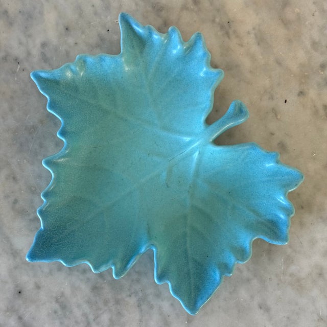 Mid-Century Ceramic Trinket Dish in Form of Maple Leaf by Van Briggle Traditional teal / turquoise glaze Measures approx:...