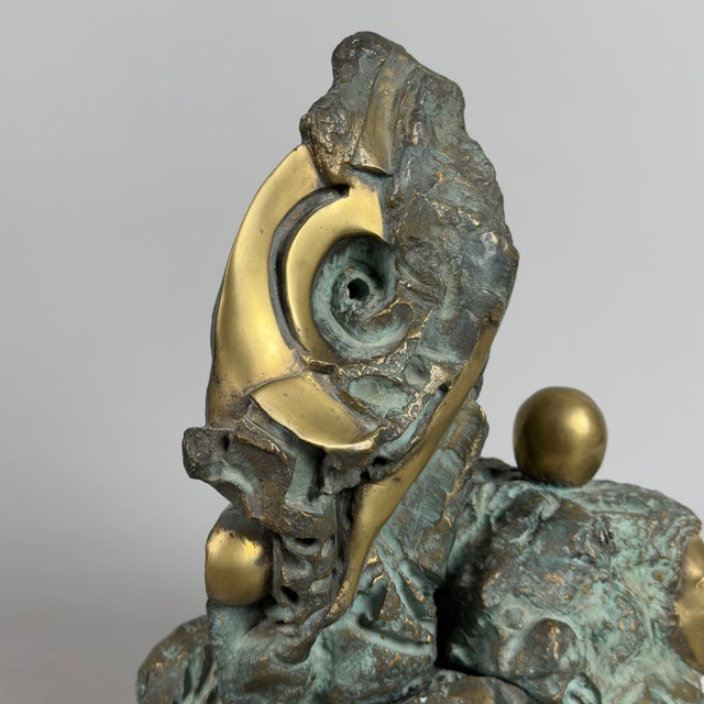 Metal Mario Apuzzo, Abstract Face, Bronze on Marble Base, 1979 For Sale - Image 7 of 16