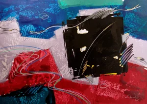 1990s Eric Waugh "Olie Ii" Original Signed Artwork Mixed Media Painting