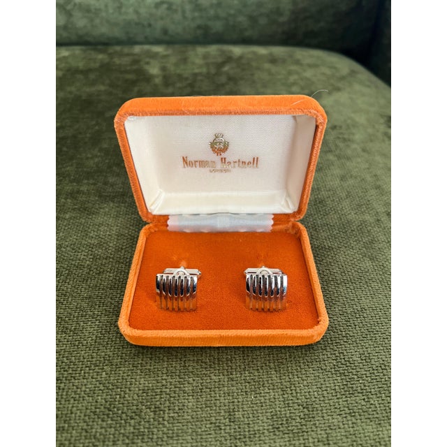 Sir Norman Hartnell Vintage Silver Plated Cufflinks In Original Velvet Case For Sale - Image 12 of 18