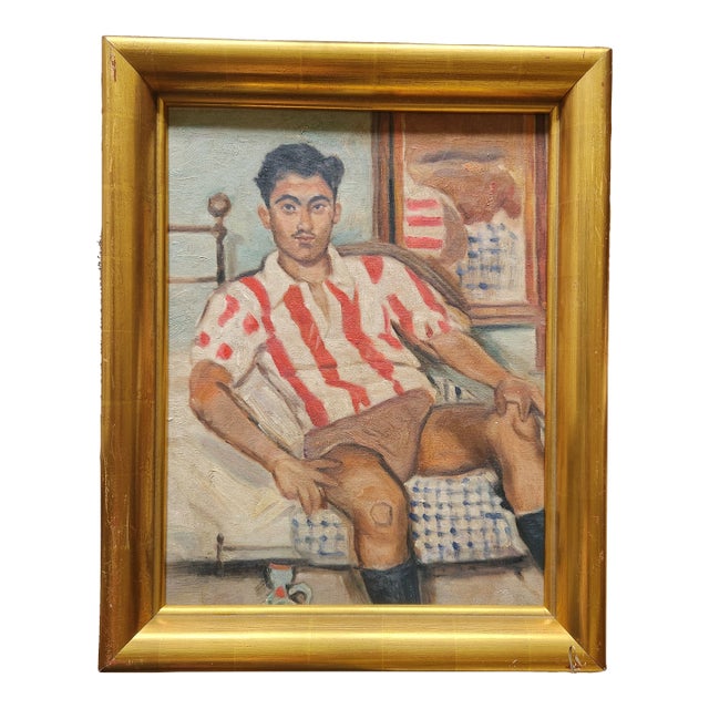Portrait of a Handsome Soccer Player, Oil on Canvas For Sale