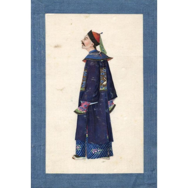 Blue 19th Century Chinese Qing Export School Album of Court Figure Paintings on Pith, Canton For Sale - Image 8 of 18