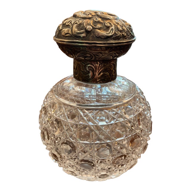 Antiques Sterling Silver and Cut Crystal Bottle For Sale