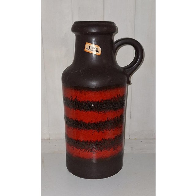 1970s Vintage Ceramic Handled Vase with Brown Glaze and Red Stripes by Scheurich, 1970s For Sale - Image 5 of 5
