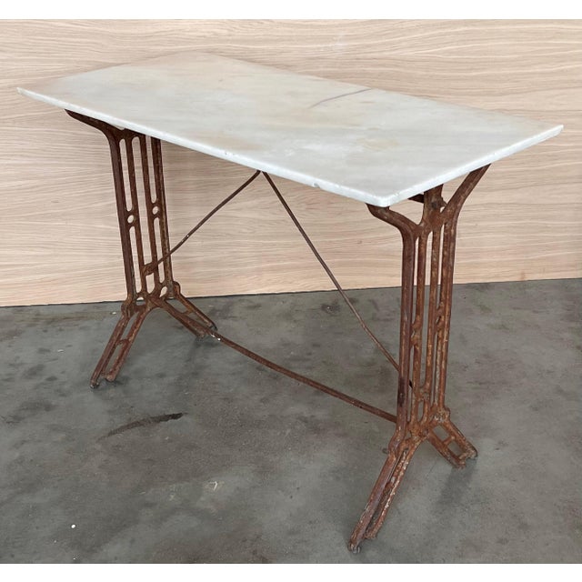Early 20th Century Early 20th Century French Solid Cast Iron French Scrolling Bistro Table with Marble Top For Sale - Image 5 of 18