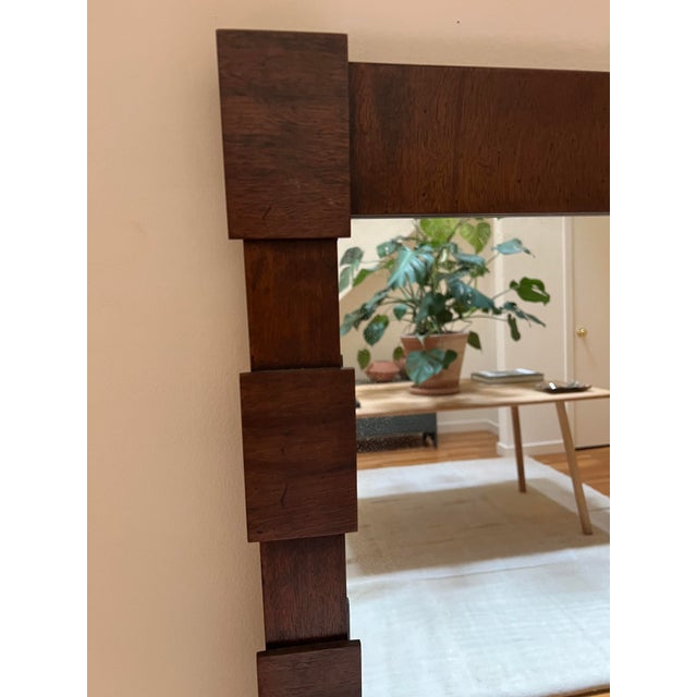 Set of two stunning vintage cube framed walnut mirrors in fantastic condition.