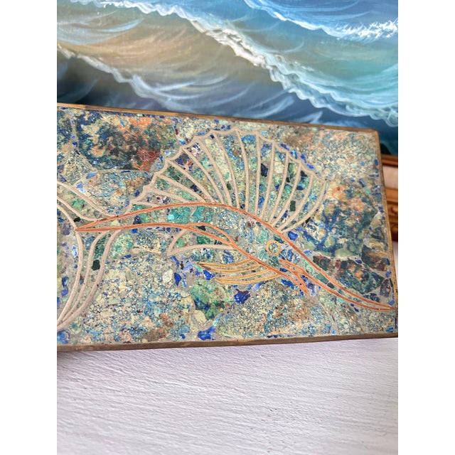 Metal Midcentury Mexican Style Mixed Metal & Stone Mosaic Sailfish Box For Sale - Image 7 of 10