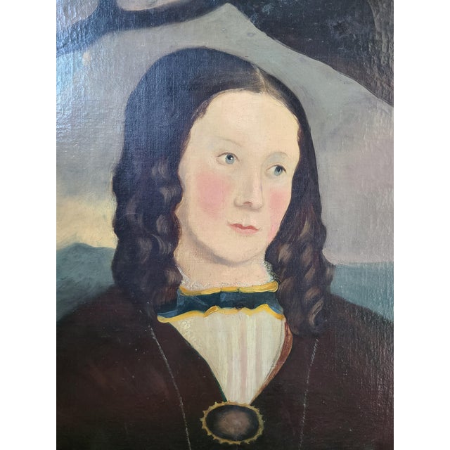 Antique 19th C. Oil Painting Folk Art Portrait in the Style of William Matthew Prior For Sale In Los Angeles - Image 6 of 16