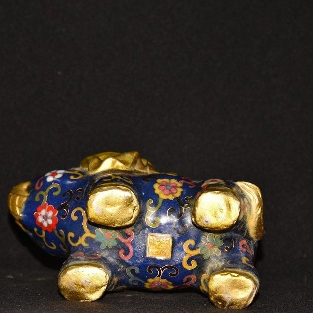 Pair of Vintage Cloisonne Enamel Elephant Figures – 6.7" Gilt Floral Motif Statues For Sale - Image 9 of 9