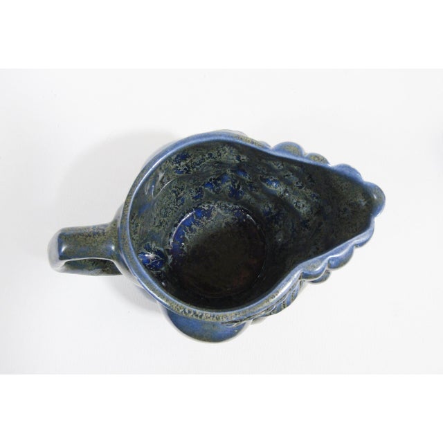 Vintage Blue Glazed Ceramic Creamer and Leaf Dish Set For Sale - Image 11 of 11