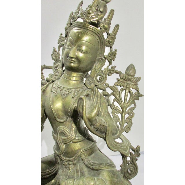 Asian Antique Antique Nepalese Green Tara Brass Sculpture For Sale - Image 3 of 12