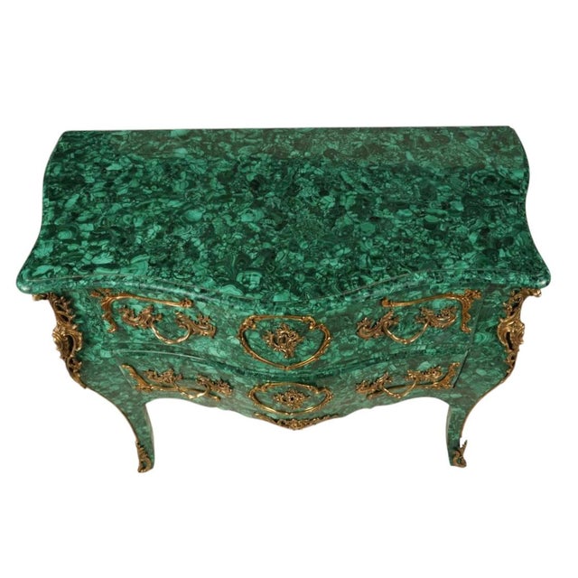 Louis XV Style Malachite & Ormolu Mounted Chest of Drawers Commode For Sale - Image 4 of 5