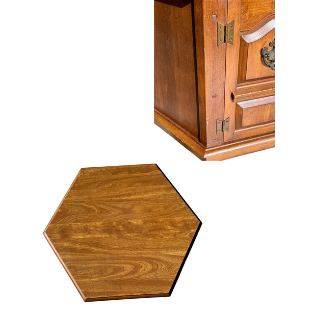 Vintage Octagonal Wood End Tables Pair-Colonial-Traditional-Storage-Night Stands For Sale - Image 9 of 11