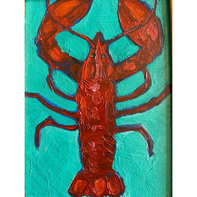 Original Oil Painting of a Lobster on Turquoise Background by Alexandra Brown For Sale - Image 4 of 5