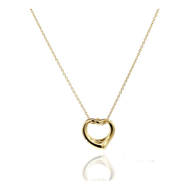 Tiffany & Co. Elsa Peretti 18k 750 Yellow Gold Open Heart Pendant Necklace For Sale