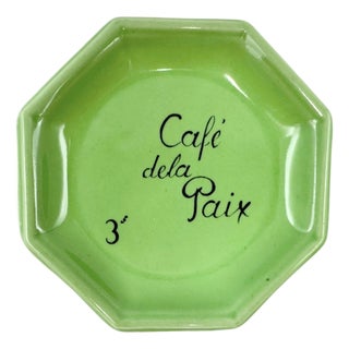 Vintage Cafe De La Paix Paris Green Ceramic Ashtray For Sale