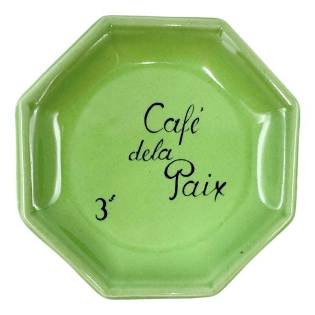 Vintage Cafe De La Paix Paris Green Ceramic Ashtray For Sale