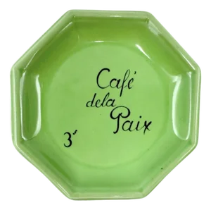 Vintage Cafe De La Paix Paris Green Ceramic Ashtray