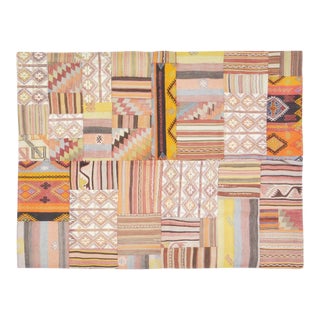 Vintage Turkish Patchwork Hand Knotted Rug With Organic Wool and Soft Texture,4'10"X6'5" For Sale